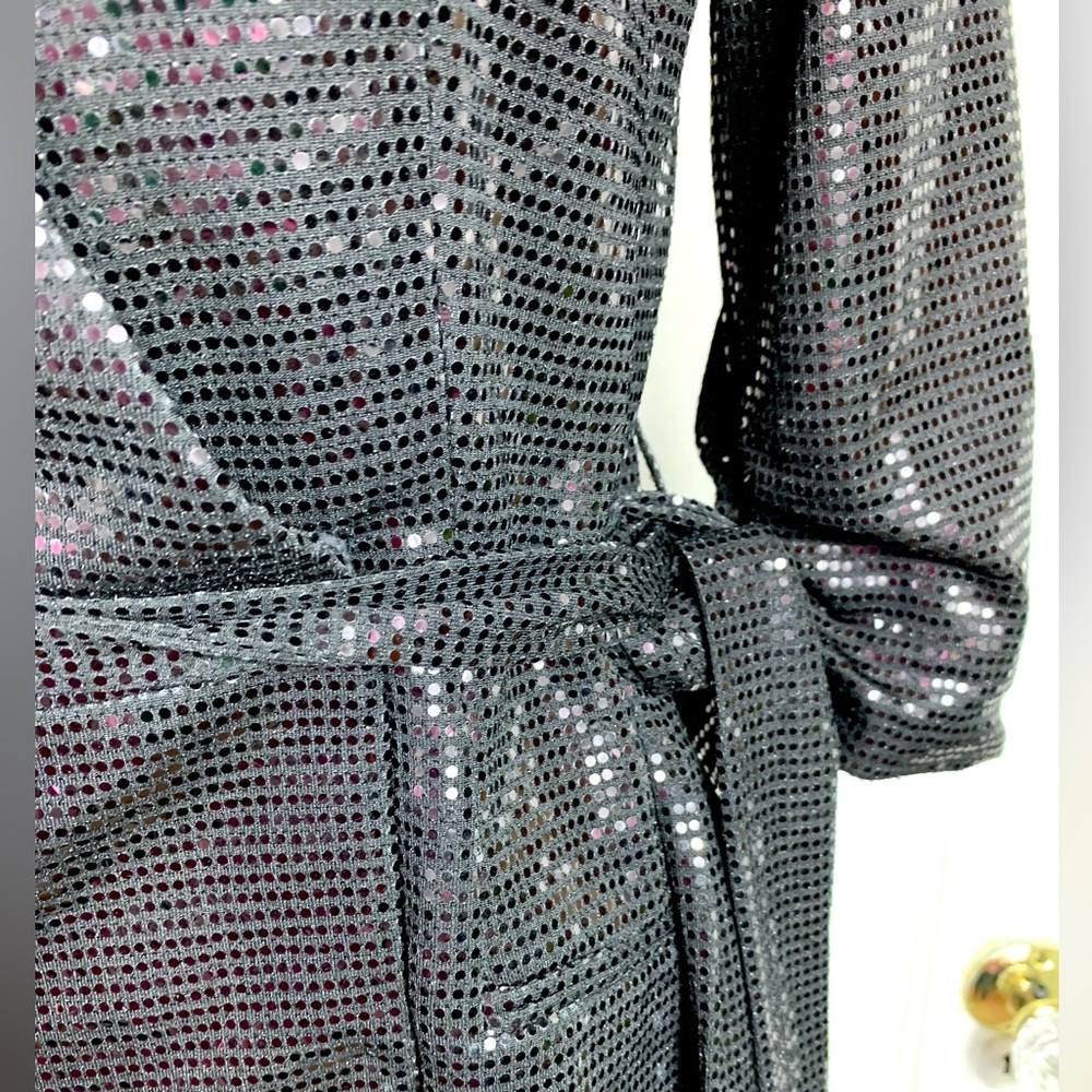 TAHARI Arthur S. Levine Women's Collarless Wrap Jacket with Self Tie - Sequin - Picture 3 of 11